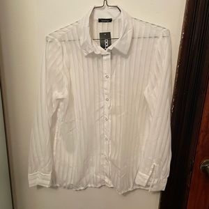 White striped semi transparent button up blouse